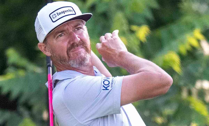 Jimmy Walker hits his tee shot on the second hole during the first round of the 2023 John Deere Classic.